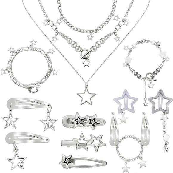 Jewelry - Y2K Accessories Set 13 Pcs Metal Jewelry Star Hair Clips Bracelets for Women